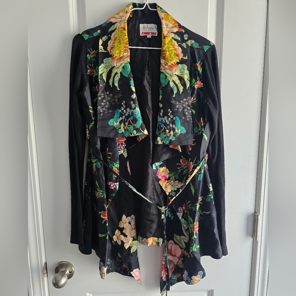 Johnny Was Jackets & Blazers - Johnny Was Biya Black Floral Blazer Wrap Jacket